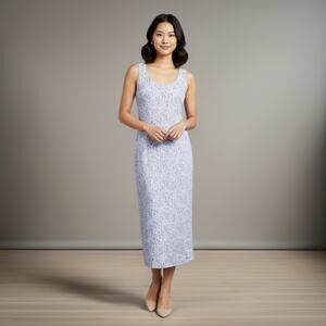 T & Company Sleeveless Back Waist Ties Maxi Dress Sz 6 Blue Floral Cottage Core